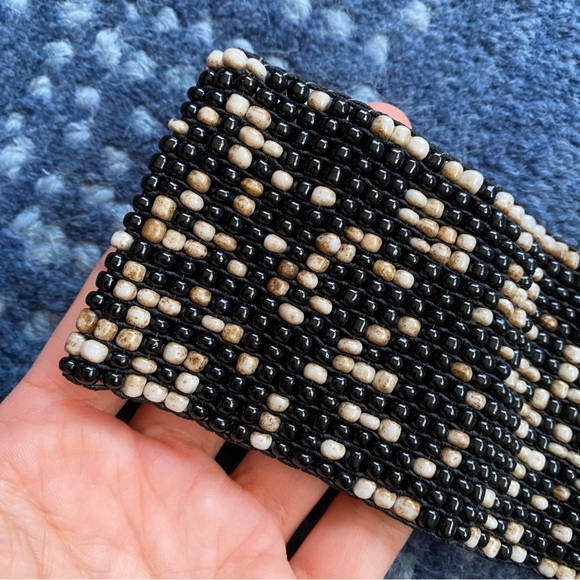 🐚 BOHO BLACK TAN BEADED THICK STRETCHY BELT! - Picture 9 of 10